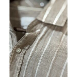 Porter & Ash Shirt Men Size Small 100% Linen Short Sleeve Tan White Stripe